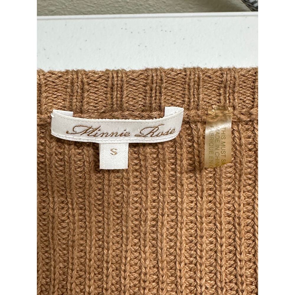 Minnie Rose Sweater Womens Small Tan Knit V-Neck‎ 100% Cotton Minimalist Autumn - Picture 6 of 12